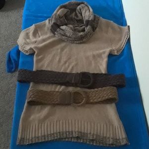 Beige and Brown Sweater Dress